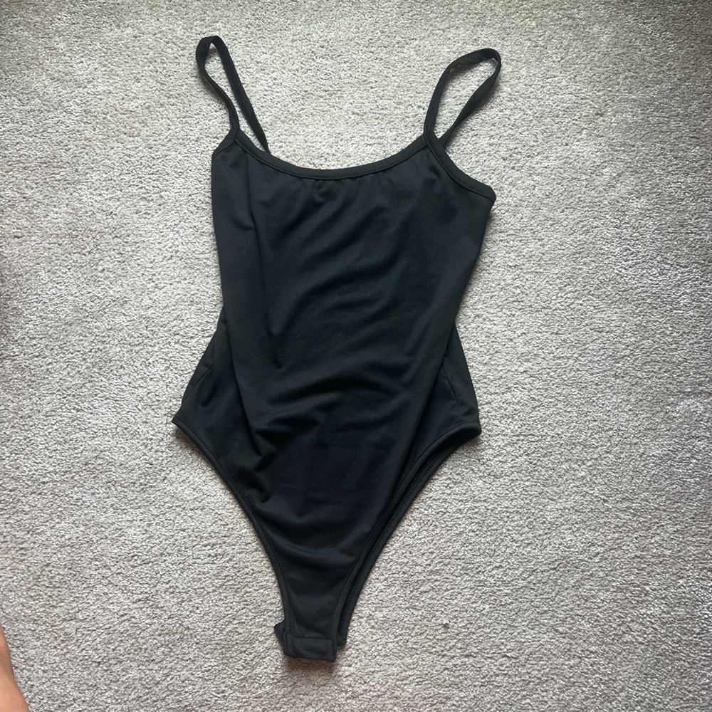 SHEIN Black Bodysuit with Scoop Neckline and Spaghetti Straps